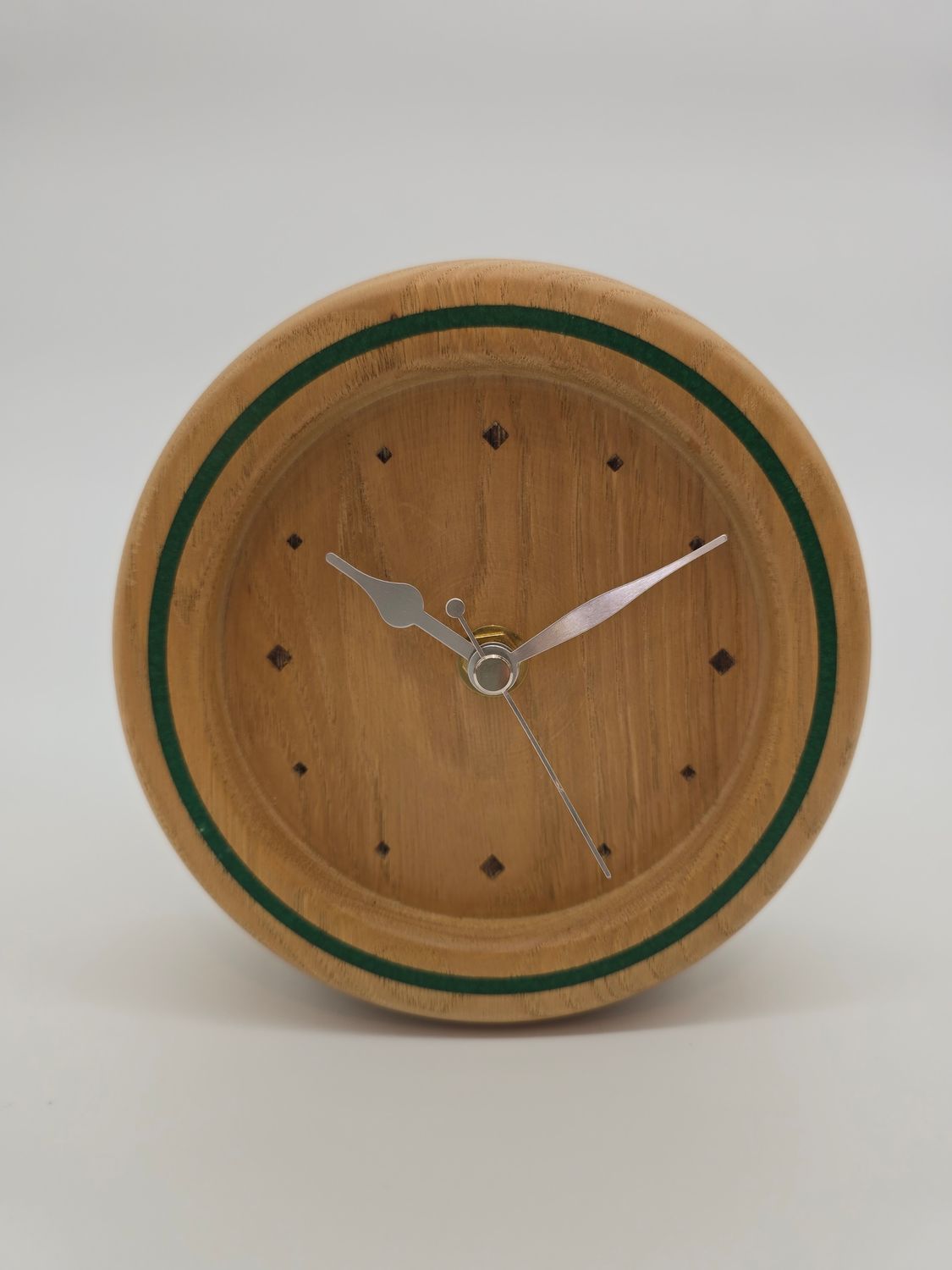 Hand-Turned Sweet Chestnut Mantle Clock with Green Resin Inlay