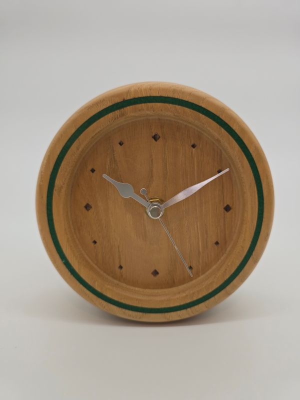 Hand-Turned Sweet Chestnut Mantle Clock with Green Resin Inlay