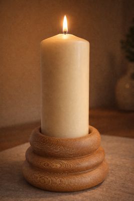 Lacewood Sculptural Pillar Candle Holder – Stacked Form Design