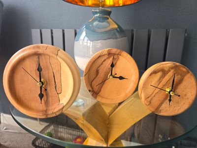 Sculptural Wooden Mantle Clock Flaming Beech