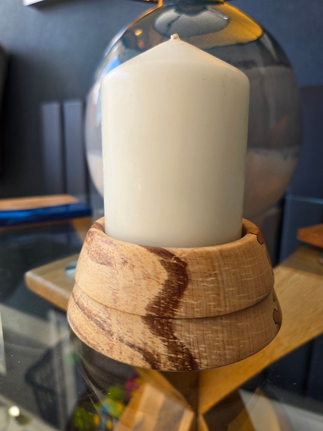 Flaming Beech Candle Holder with Pillar Candle Flaming Beech Candle Holder with Pillar Candle