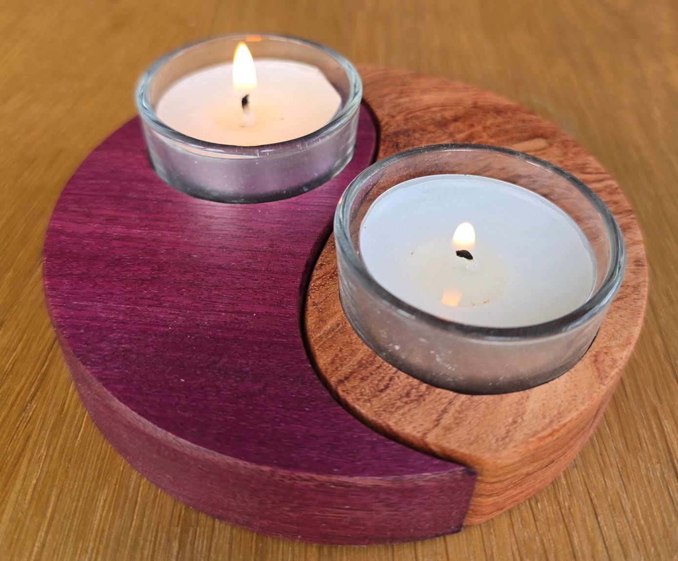 Yin Yang Hardwood Tea Light Holder Pair – Contrasting Woods