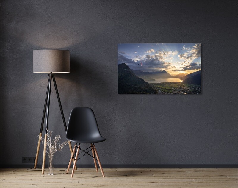 Sunset paragliding flight above Interlaken with lake Thun in the background.
Vol en parapente au coucher de soleil au dessus d'Interlaken.
Canvas Print / Impression sur toile 90cm x 60cm Sunset paragliding flight above Interlaken with lake Thun in the background.
Vol en parapente au coucher de soleil au dessus d'Interlaken.
Canvas Print / Impression sur toile 90cm x 60cm