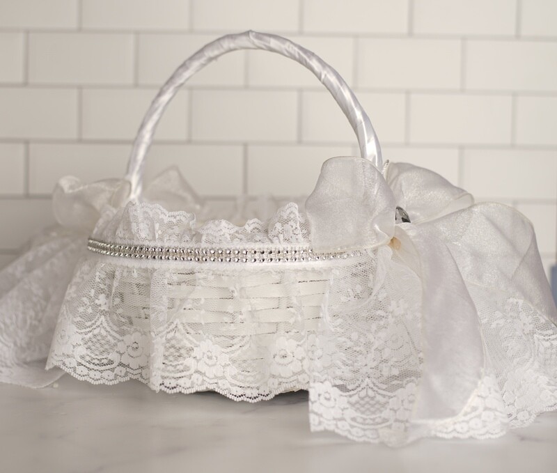 White Lace and Satin Basket