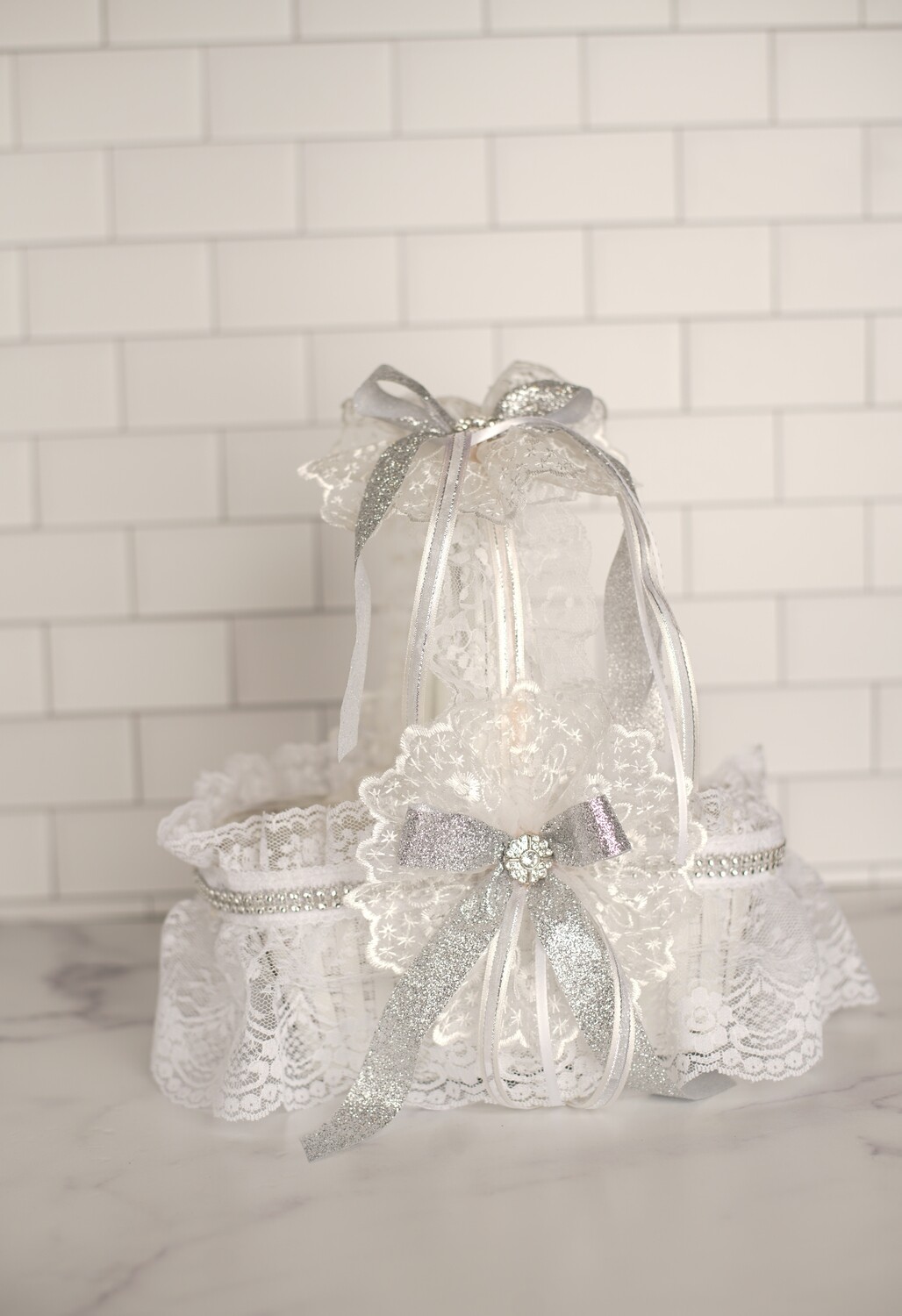 Silver-themed Flower Girl Basket