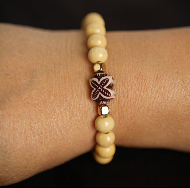 Wooden Beads and bone Bracelet