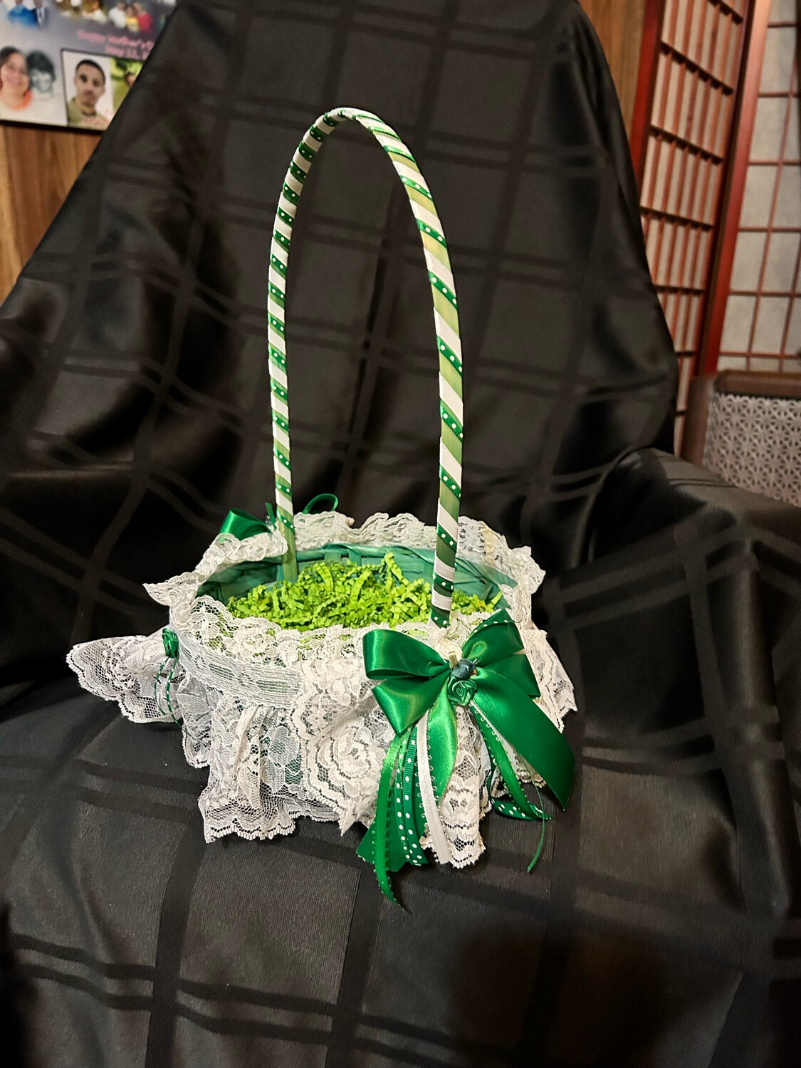 Green Roses And Ribbons Basket