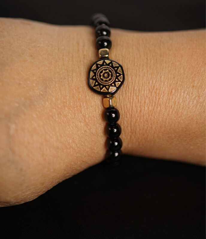 Black Beads and Sunshine Bracelet