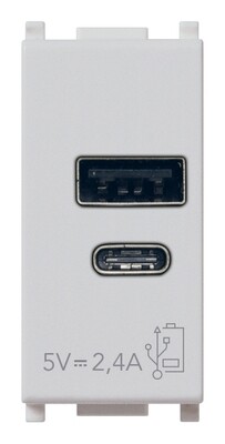 Зарядное устройство с разъемом USB A+C 5V 2,4A, 1модуль, серебристое