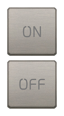 Две плоские клавиши, символы "ON/OFF", никель матовый