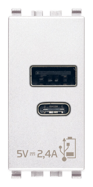 Зарядное устройство с разъемом USB A+C 5V 2,4A, 1модуль, белое