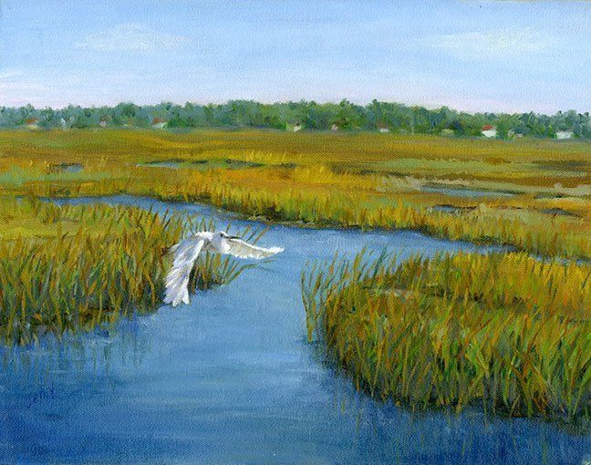 "Egret Over Creek" byJeny McCullough