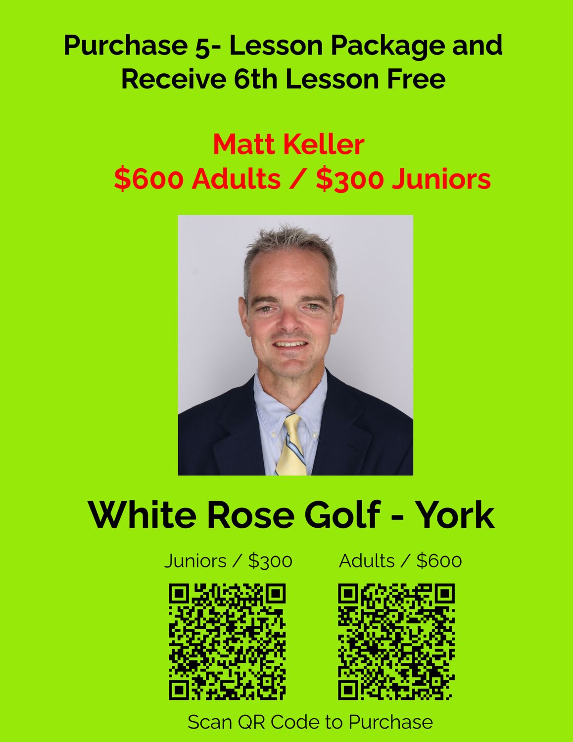 Buy 5 Lesson Package Get 6th Lesson Free -Junior Golf - Matt Keller