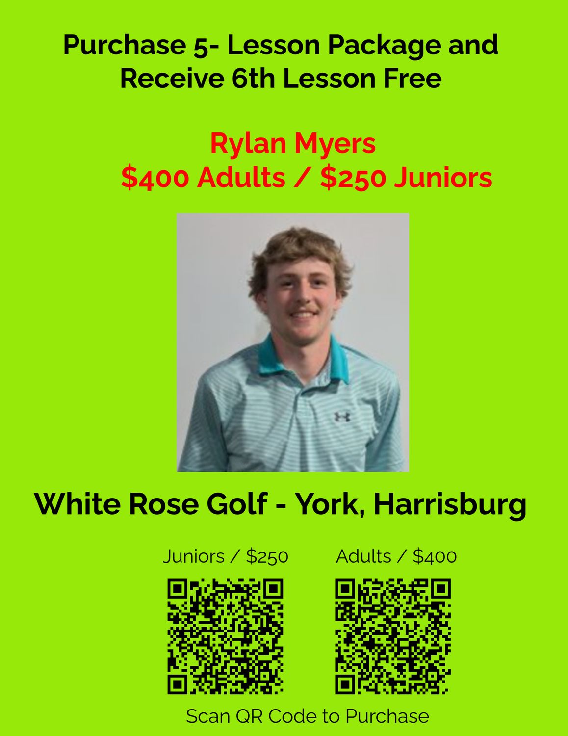 Buy 5 Lesson Package Get 6th Lesson Free - JUNIOR PACKAGE - Rylan Myers