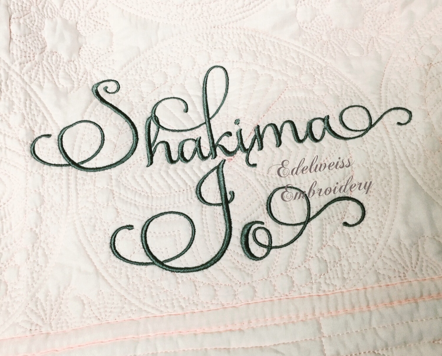 Cursive Large Embroidery Heirloom Quilt