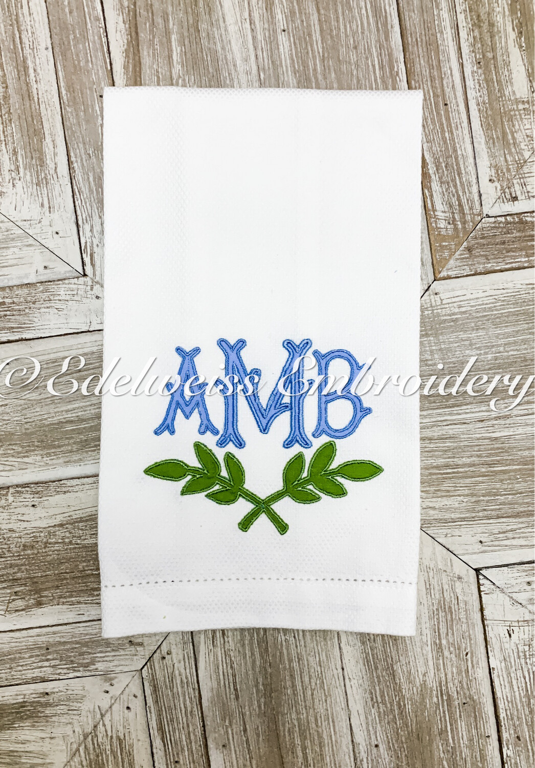 Pagoda monogram With Leaf Border On Towel Or Tissue Cover