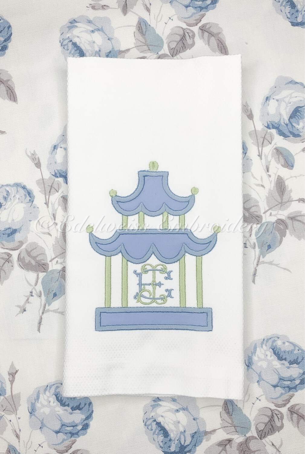 Pagoda Border  appliqué With Pagoda  Monogram Letter