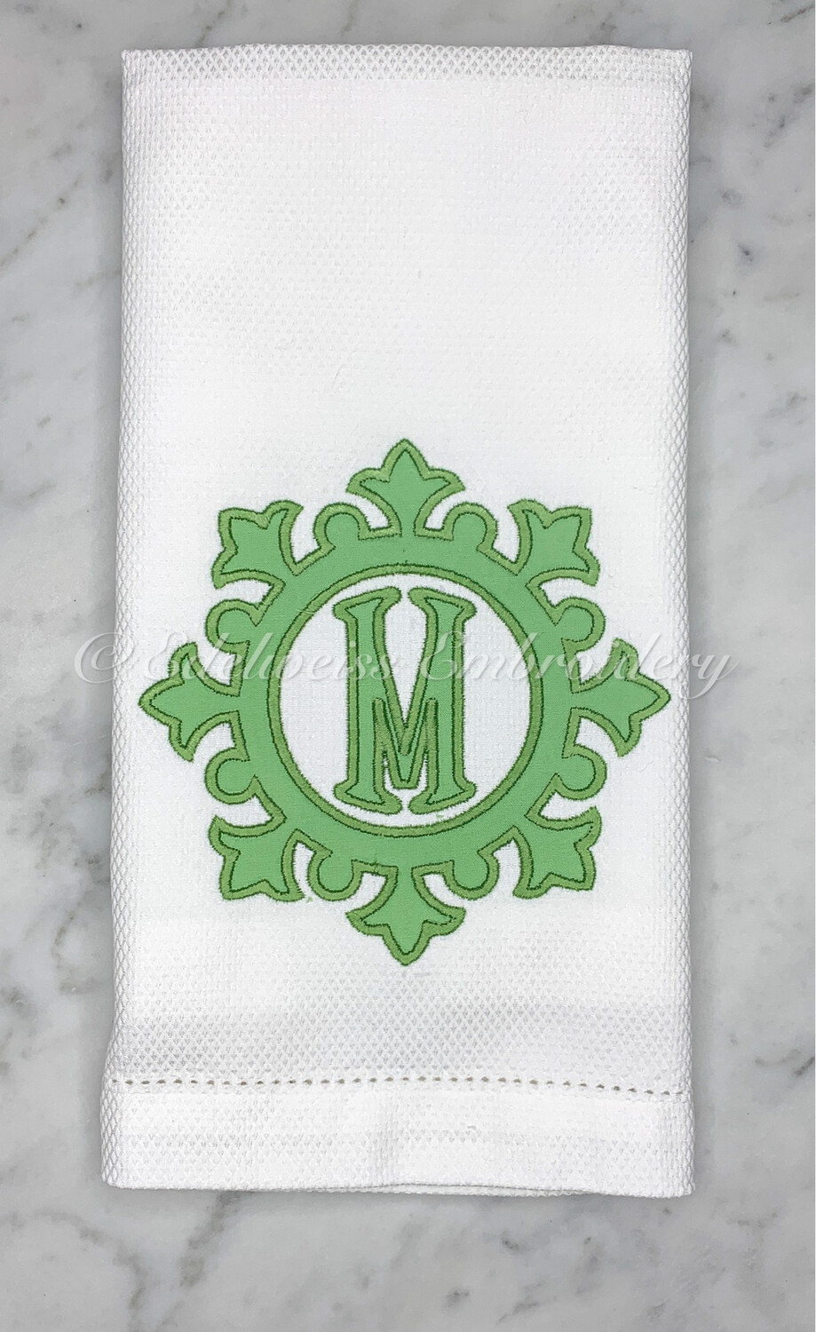 Crown border With Initial On A Guest Towel Or linen tissue cover
