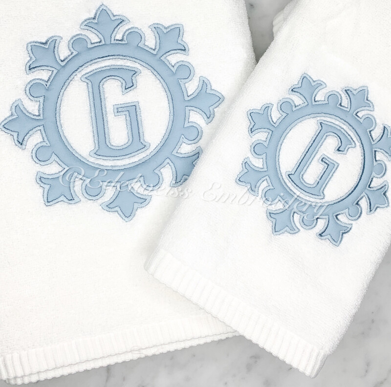 Crown border With Initial On A Guest Towel Or linen tissue cover