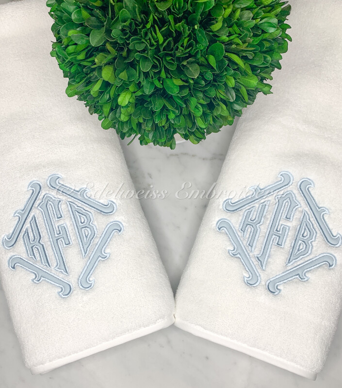  Flourish Appliqué Letter with a Shield Border Towel Or Tissue Cover