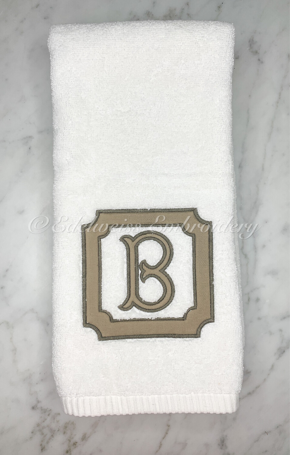 Lorraine border appliqué With Fishtail Monogram Letter Towel  Or Tissue Cover