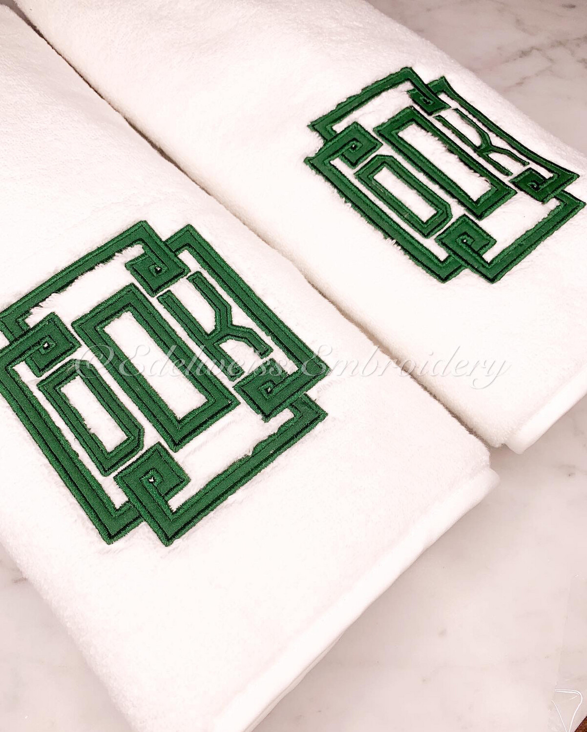 Greek 1 border appliqué With block Monogram Towel  Or Tissue Cover