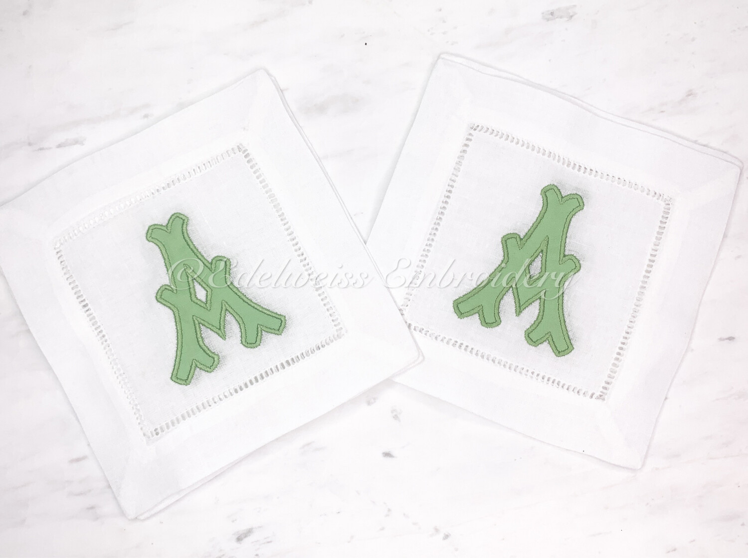 Appliqué Letter Linen Cocktail Napkin Set(4)