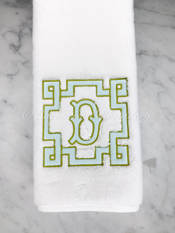 Greek 3 border appliqué With Pagoda Monogram Letter Towel 