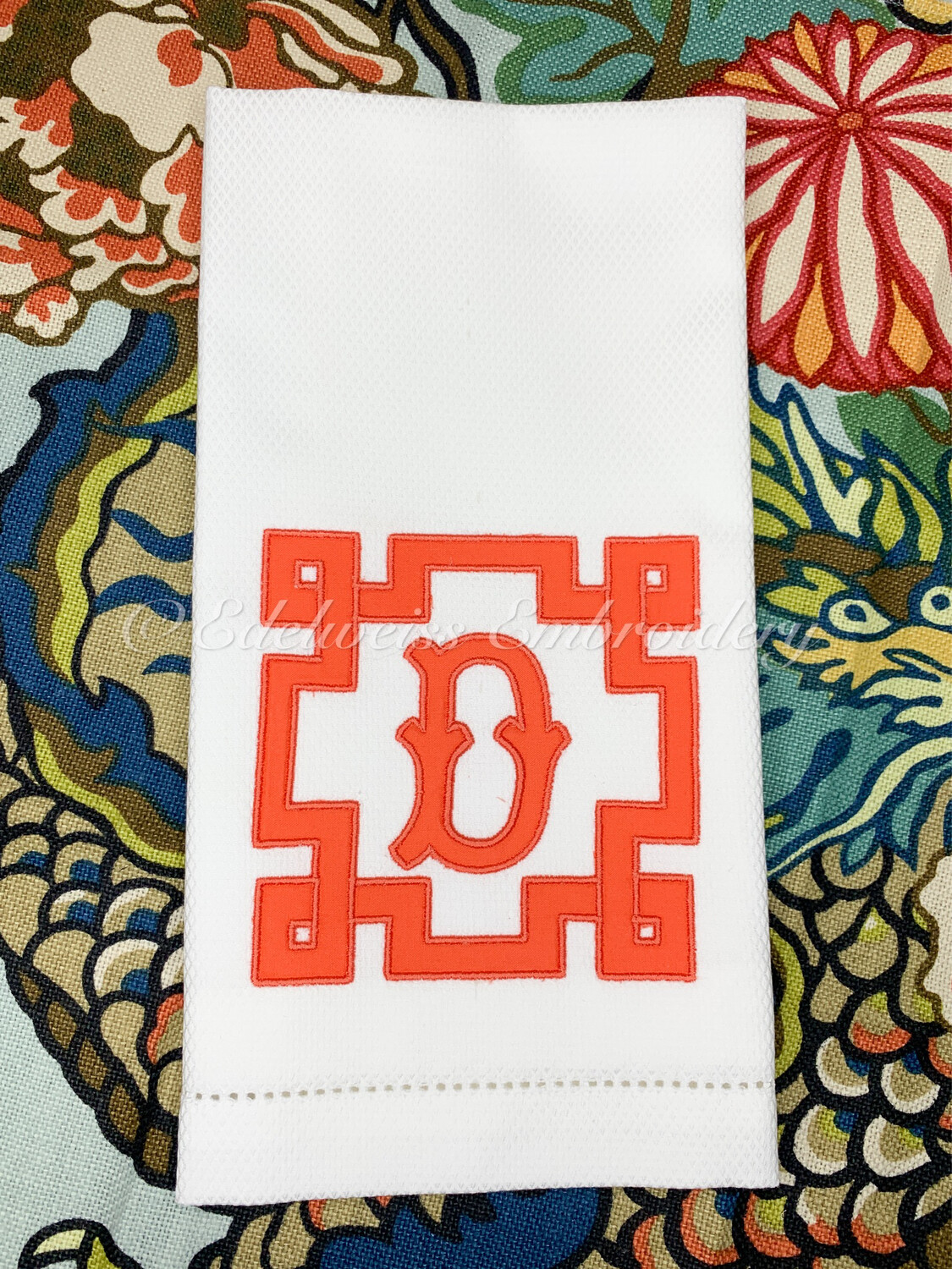 Greek 3 border appliqué With Pagoda Monogram Letter Towel 