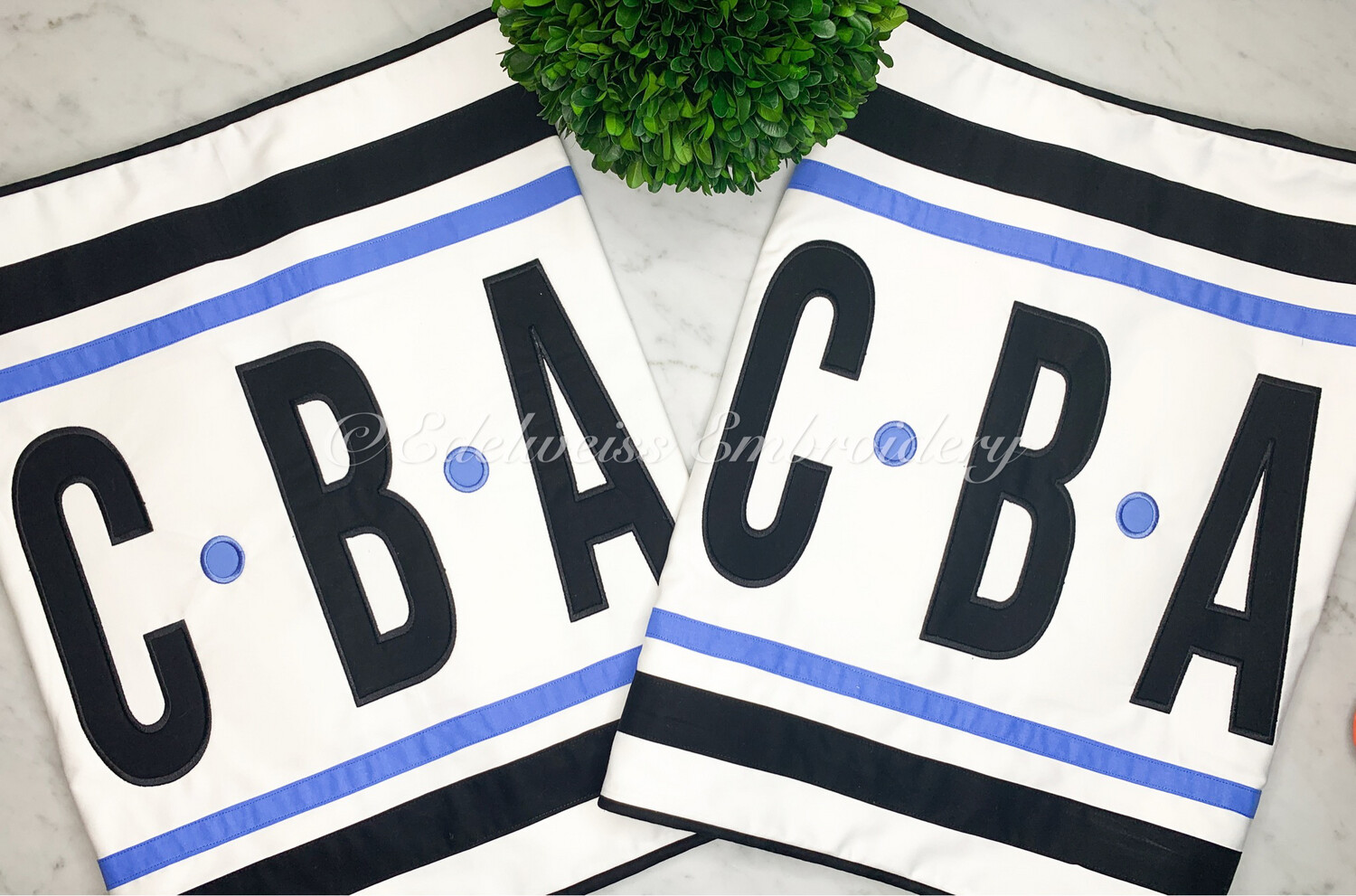 Schumacher White Sham Double Band With Appliqué Monogram And Welting