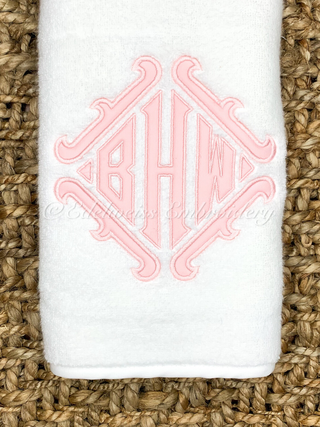  Flourish Appliqué Letter with a  Shield Border  Towel  Or Tissue Cover