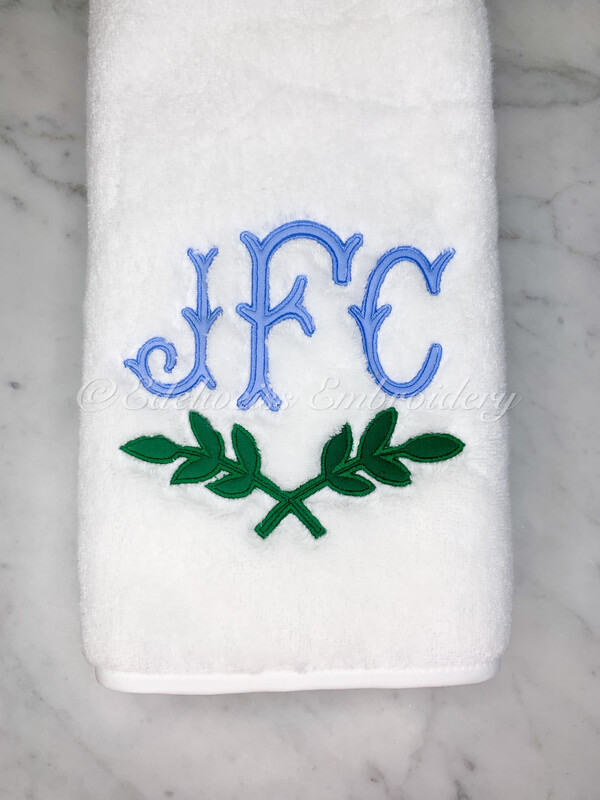 Pagoda monogram With Leaf Border On Towel Or Tissue Cover