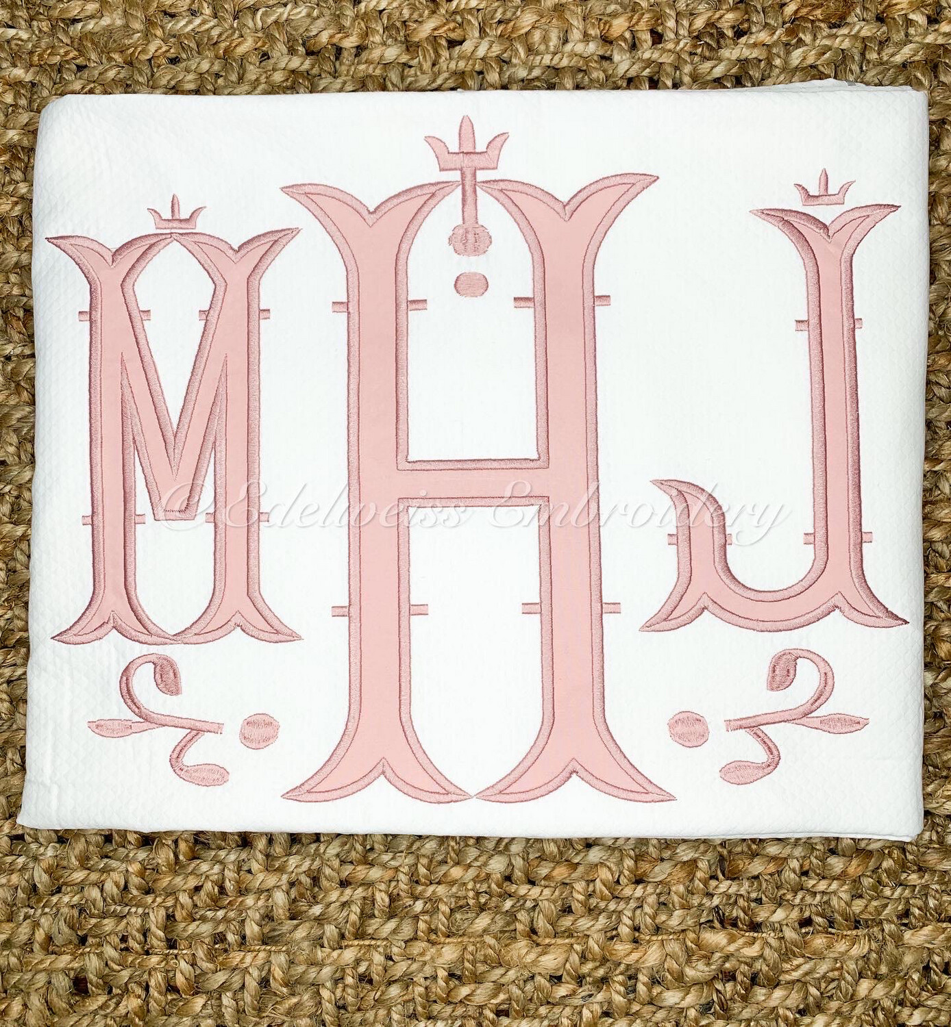 White Diamond Pique Shower Curtain With White Embroidered Border