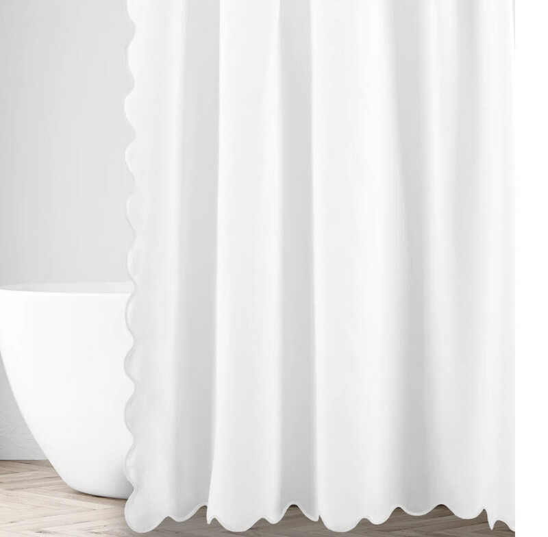 Antalya Scallop Shower Curtain White With White Piping