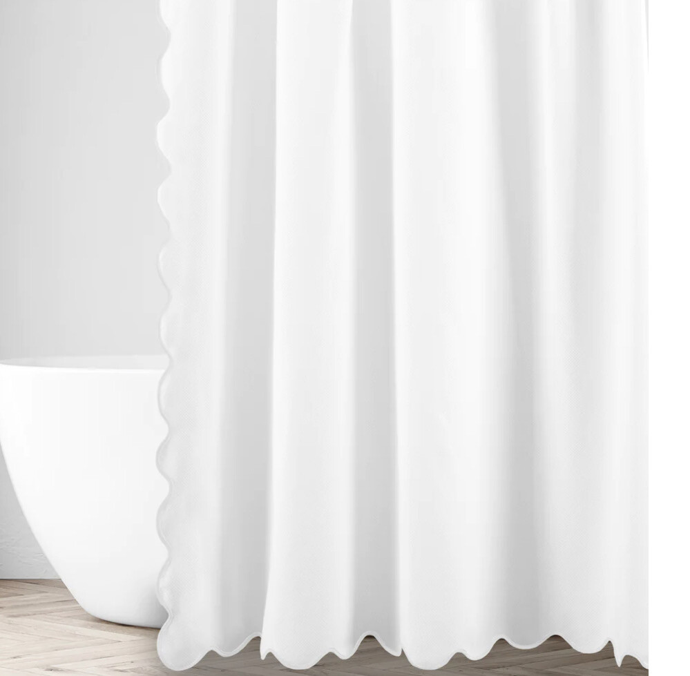 Antalya Scallop Shower Curtain White With White Piping