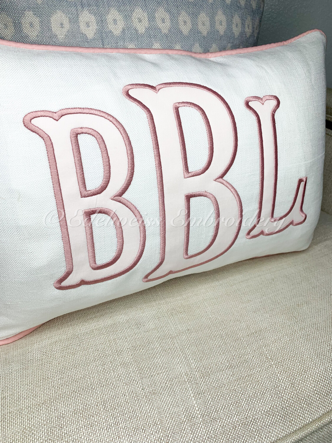Classic fishtail Monogram Cotton Pique Or linen Boudoir Size Sham(many Colors Available)