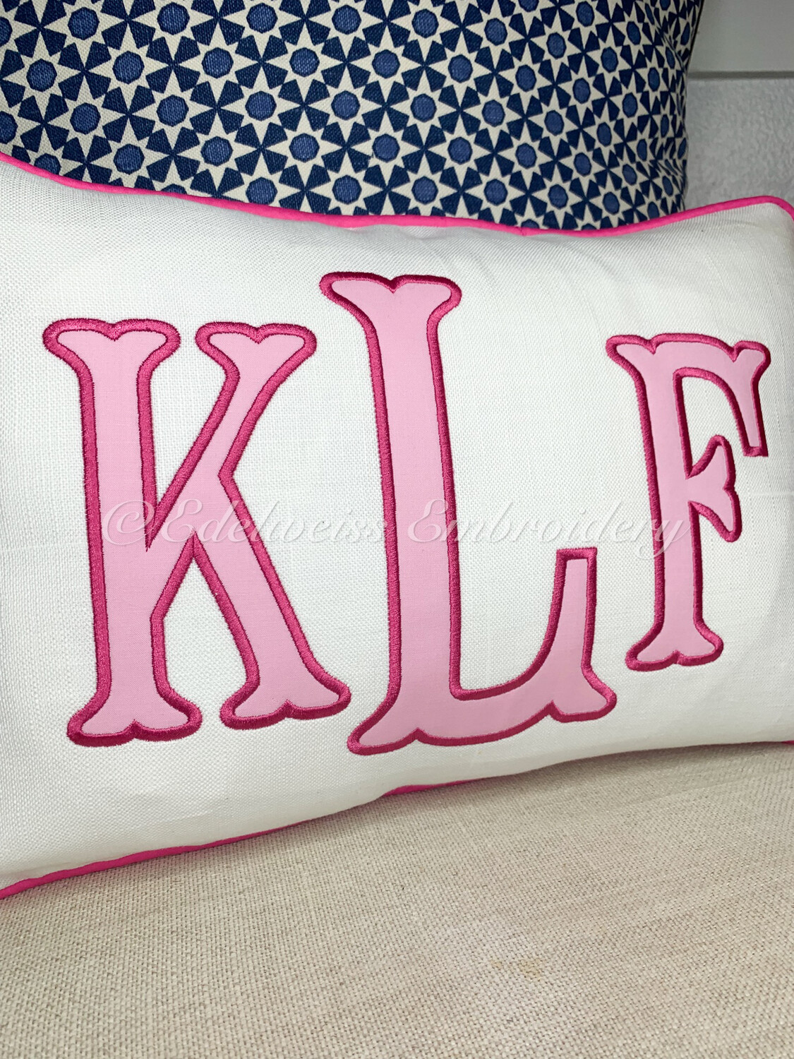 Classic fishtail Monogram Cotton Pique Or linen Boudoir Size Sham(many Colors Available)