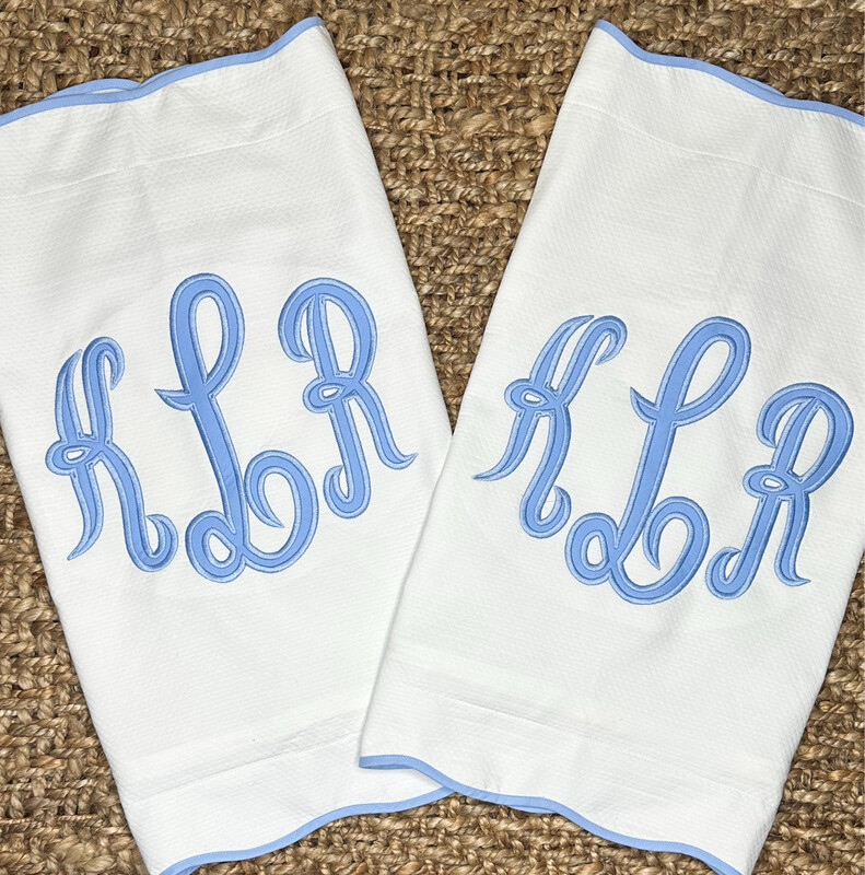 White Large Monogram Scallop Sham with Cotton Sateen Appliqué With Matching Trim Edge