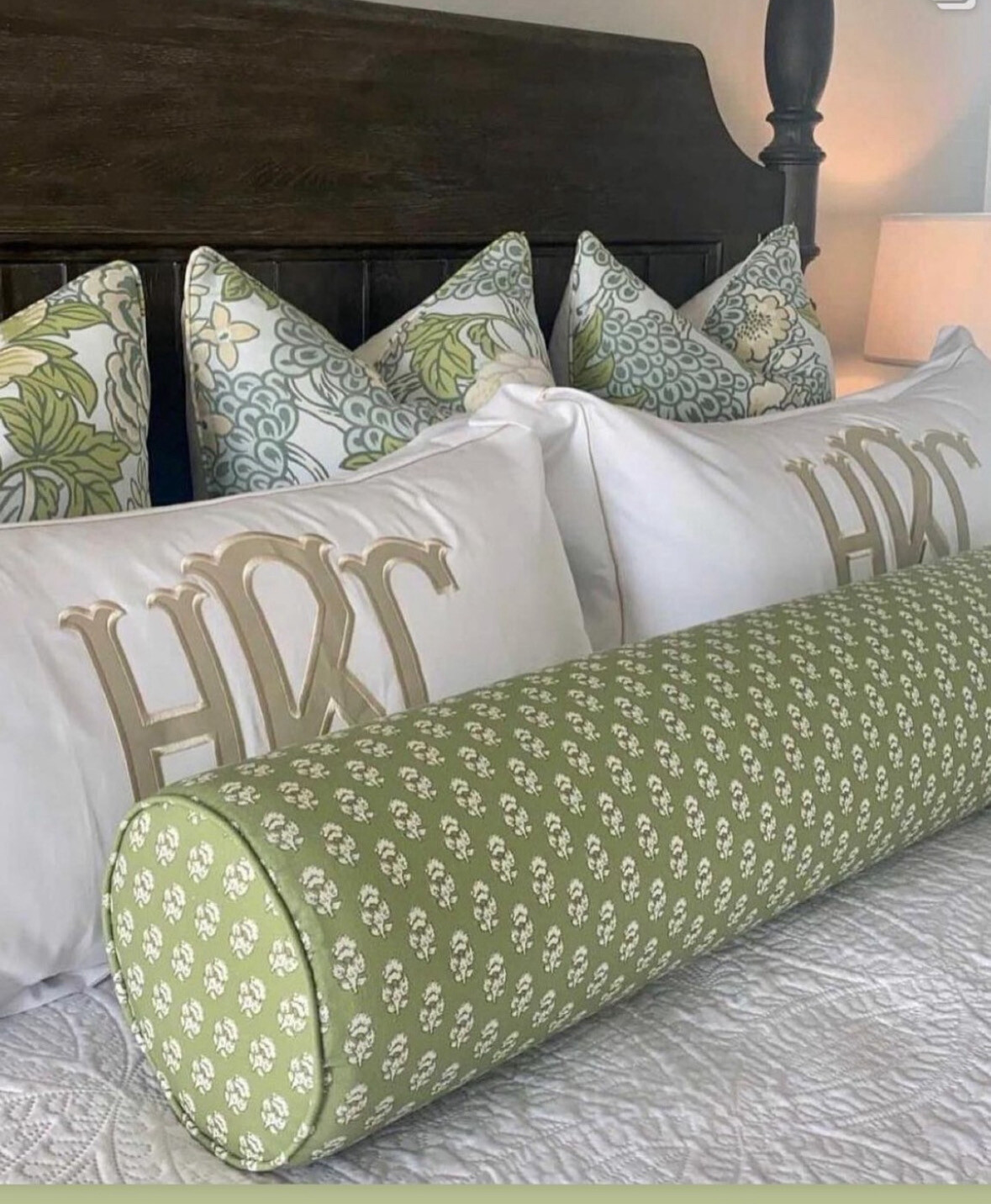 White Large Monogram Sham with Cotton Sateen Appliqué Embroidered Edge