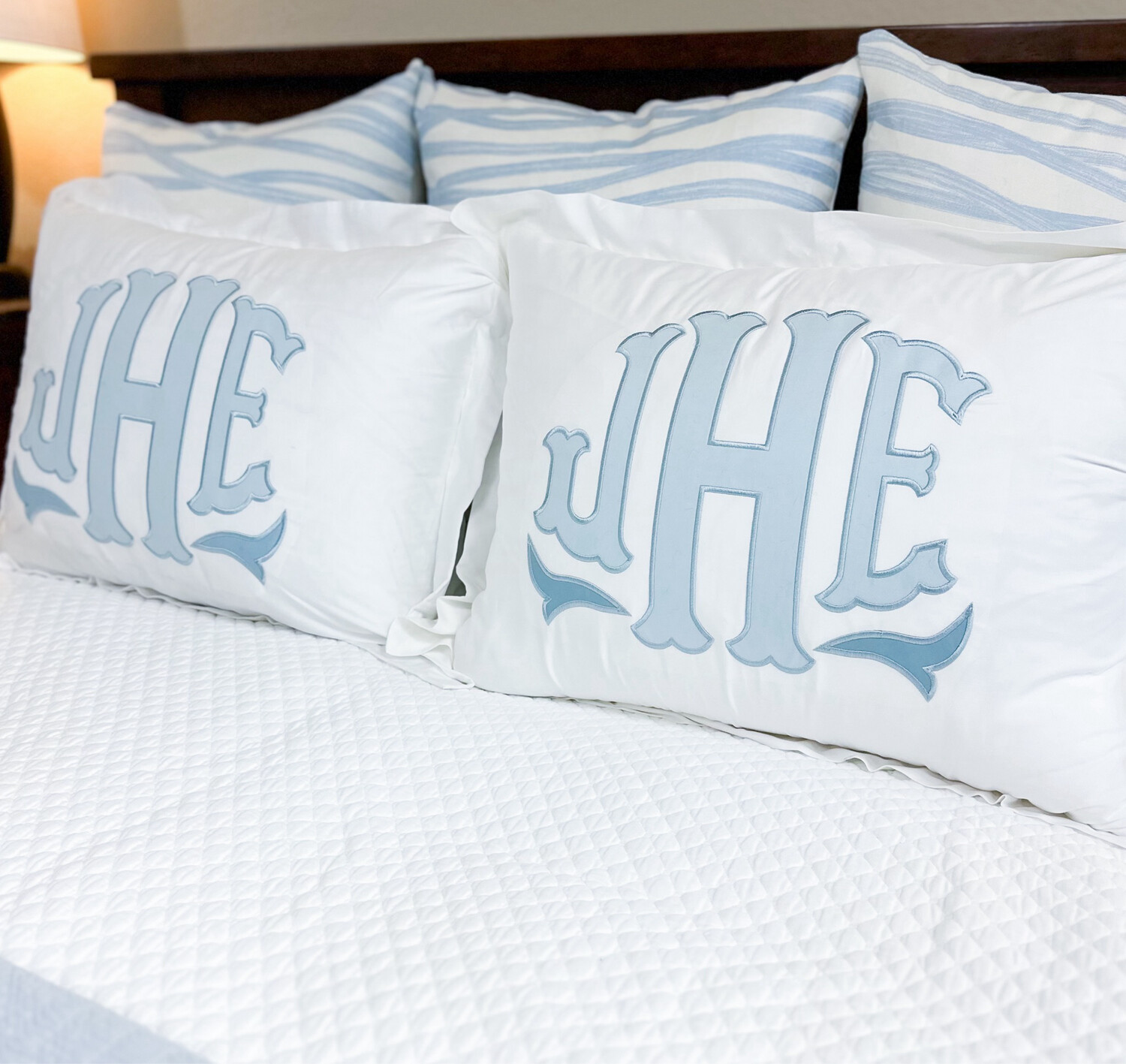 Quick Ship White Large Monogram Sham with Cotton Sateen Appliqué