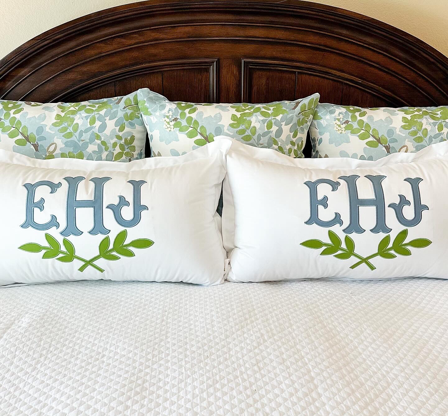 3wk Quick Ship White Large Monogram Sham with Cotton Sateen Appliqué