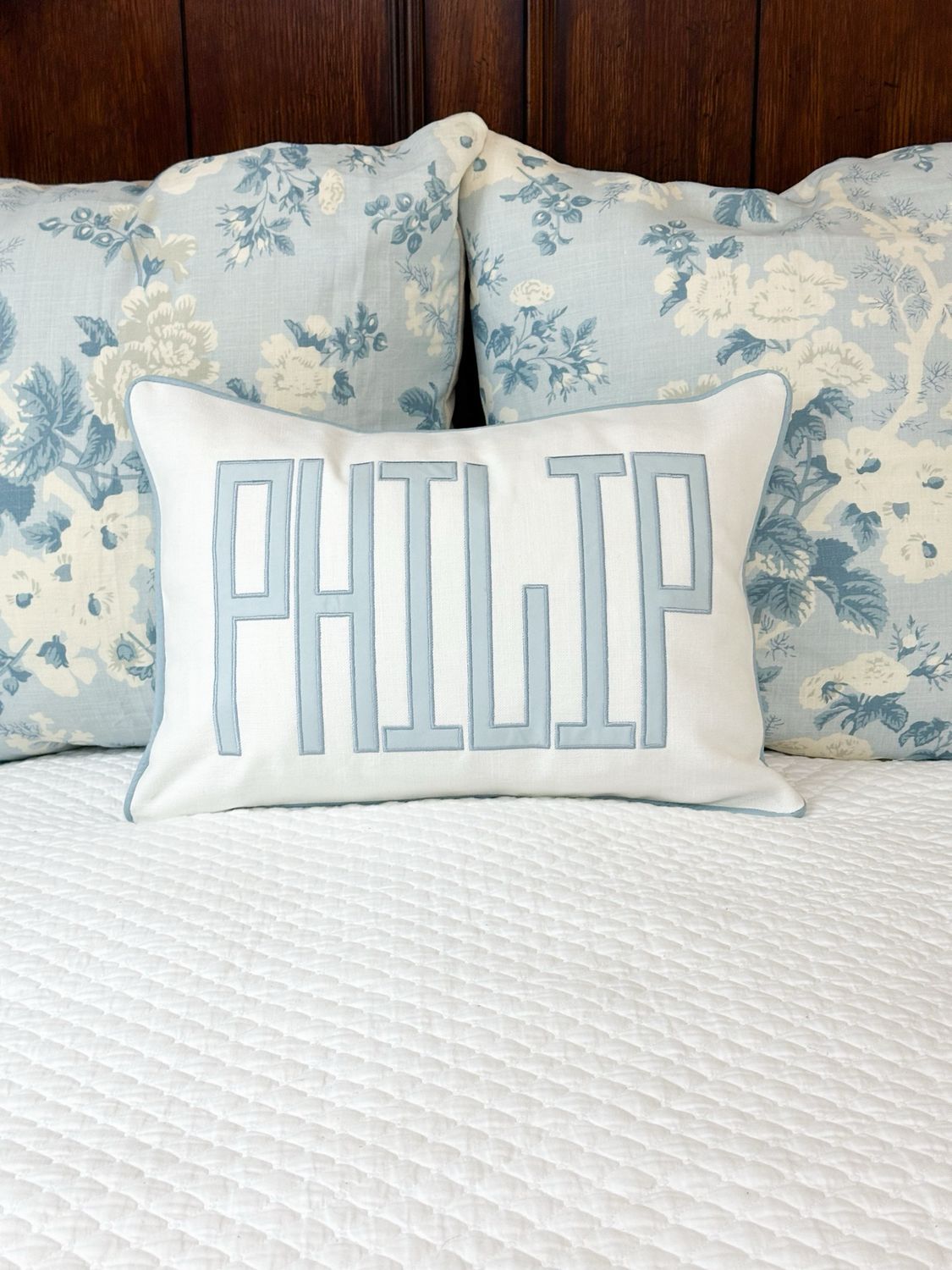 Quick Ship Name Appliqué 20” Lumbar Pillow Sham Quick Ship Name Appliqué 20” Lumbar Pillow Sham