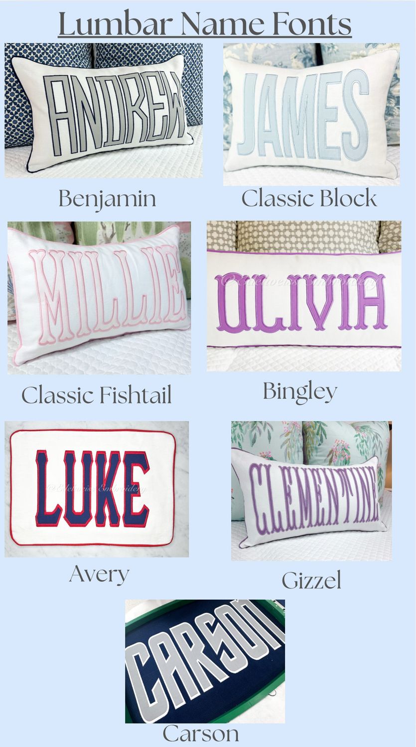 Name Appliqué Lumbar Pillow Sham Custom Made