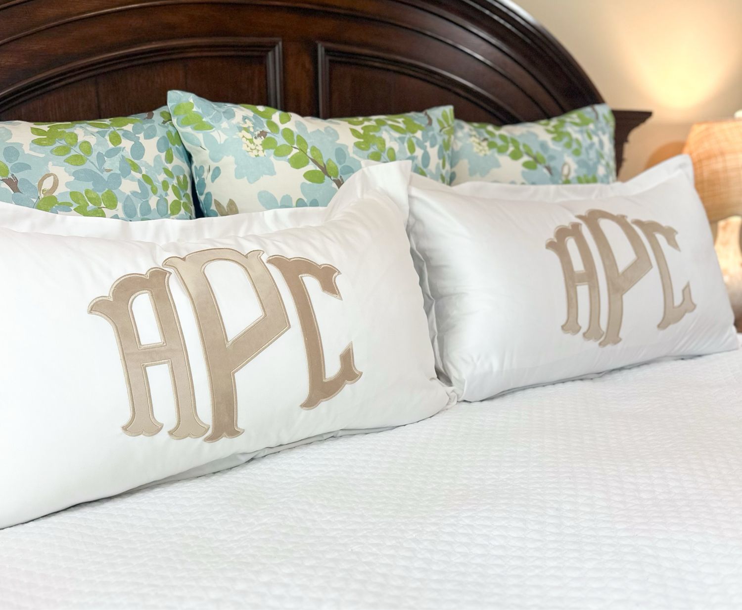 3wk Quick Ship White Large Monogram Sham with Velvet Appliqué