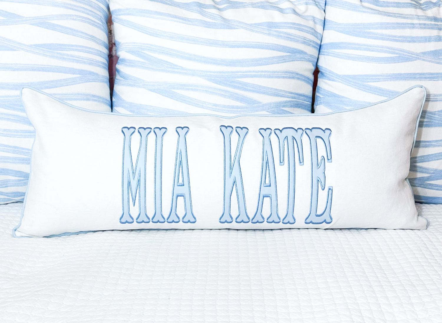 Quick Ship Name Appliqué 36” Lumbar Pillow Sham Quick Ship Name Appliqué 36” Lumbar Pillow Sham