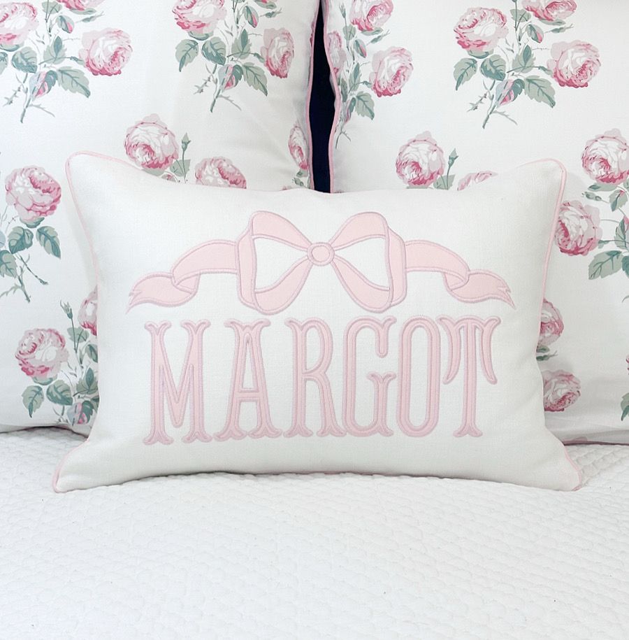 Bow Name Appliqué Lumbar Pillow Sham Bow Name Appliqué Lumbar Pillow Sham