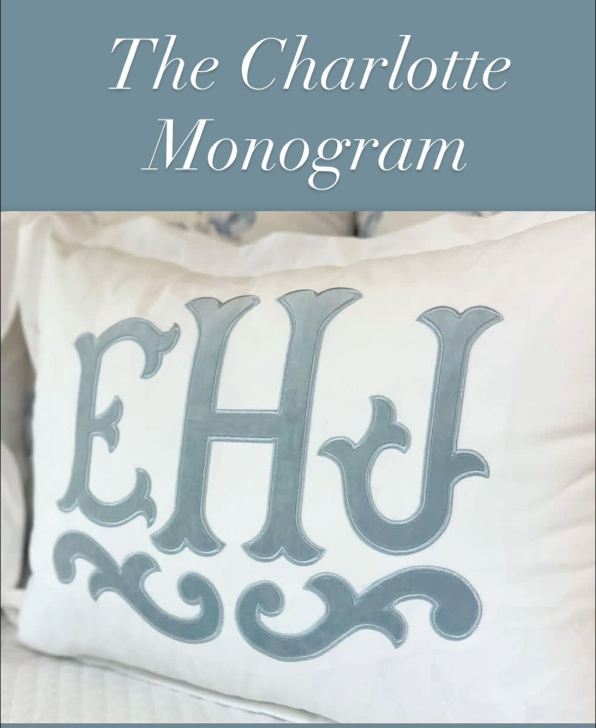 3wk Quick Ship White Large Monogram Sham with Velvet Appliqué