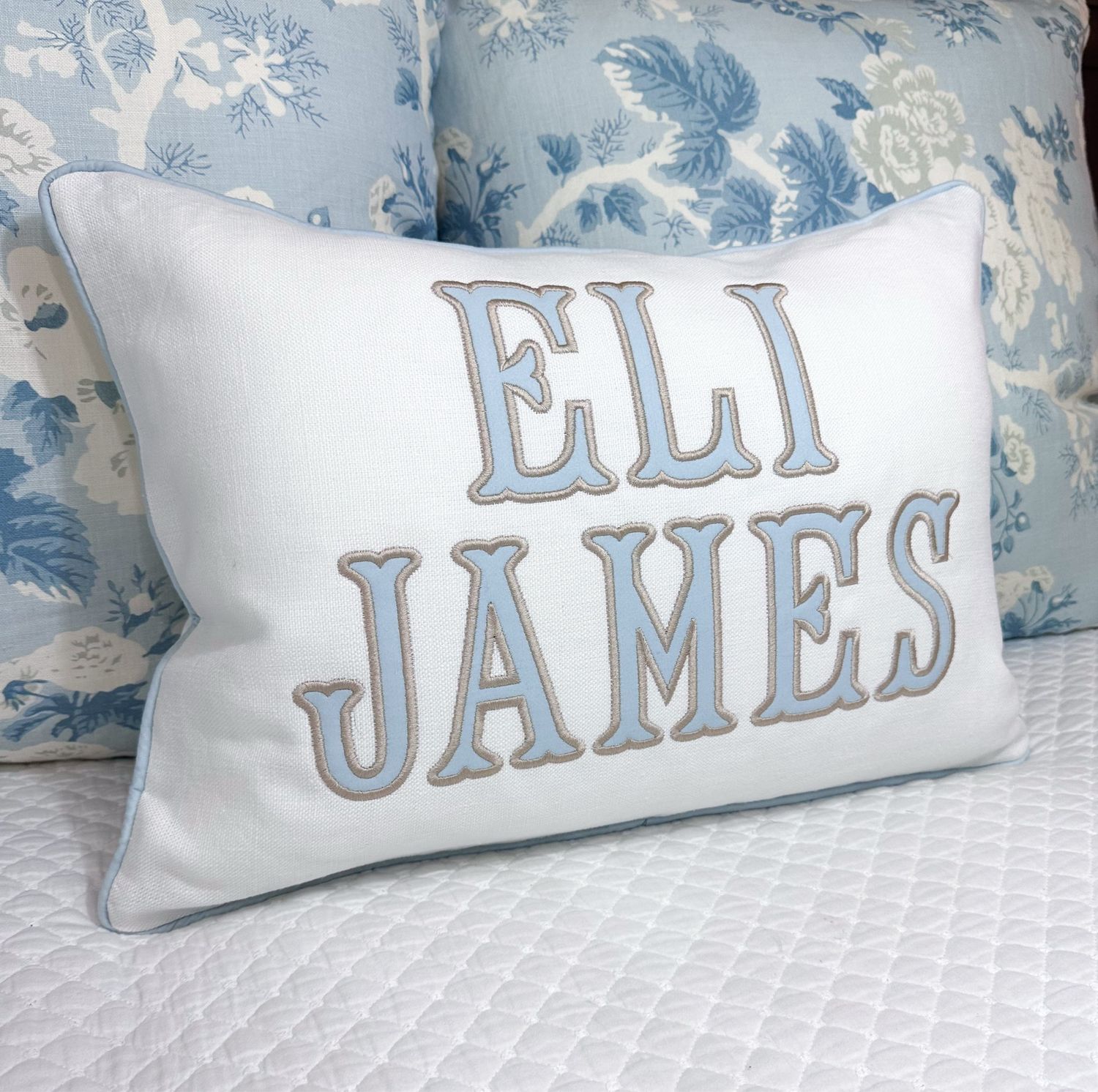 Quick Ship DOUBLE Name Appliqué 20” Lumbar Pillow Sham