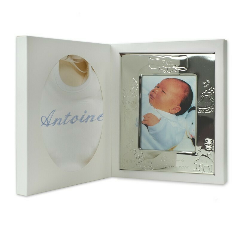 Coffret naissance personnalisé (cadre + bavoir)