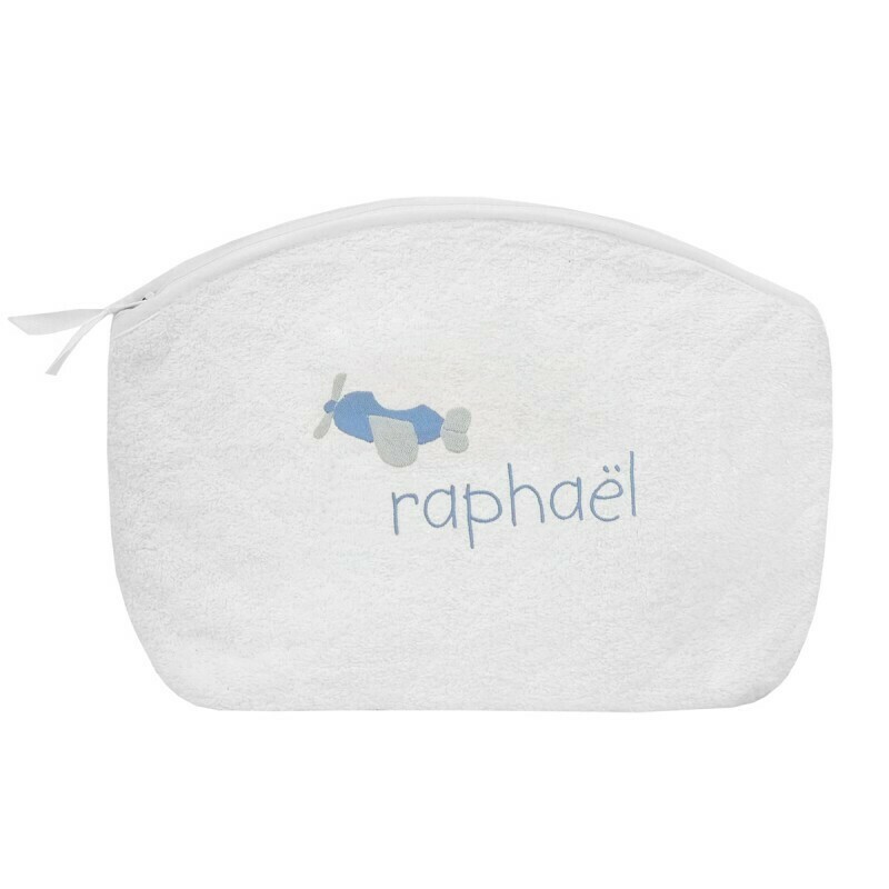Trousse éponge blanche motif avion